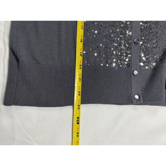 Cable & Gauge Sequin Cardigan Sweater Gray Silver 3/4 Sleeves Womens L - Picture 7 of 9